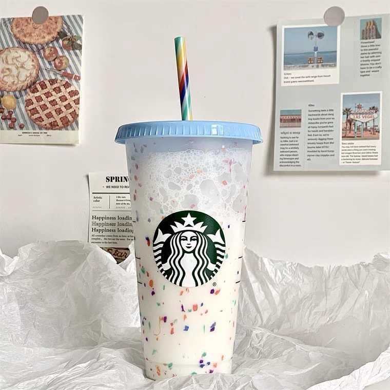 Starbucks Cup Color Changing Confetti Reusable Cold Cup With Straw 24 oz